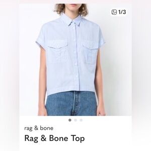 rag & bone Pale Blue Striped Button-Front Top